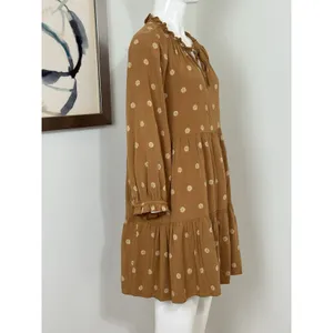 Madewell Women’s Brown Floral Tiered Mini Dress Long Sleeve Peasant Boho Size M thumbnail 6