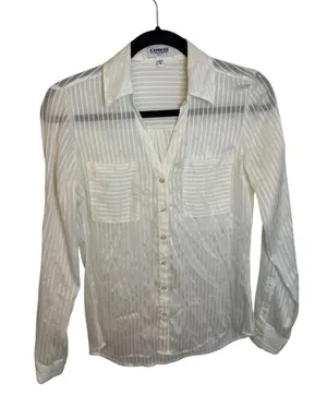 Express White Pinstripe Semi Sheer Portofino Shirt thumbnail 1