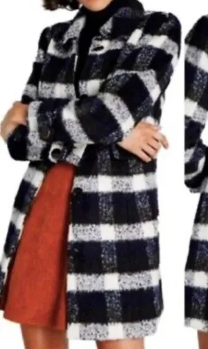 Modcloth Coat Black White Checked Ladylike Lately Wool-Blend Dress Sz L thumbnail 1