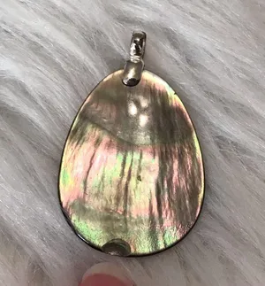 Vintage Mother of Pearl slice pendant with 925 sterling silver pendant bail Flaw thumbnail 8