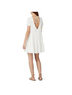 Show Me Your Mumu Ivory Tiered Babydoll Mini Dress XS V Neck Tie Back Bridal thumbnail 2