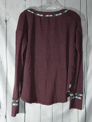 We The Free Plum Henley Boho Hippie Indie Earthcore Waffle Knit Long Sleeve Top thumbnail 8