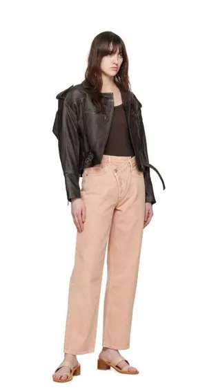 NWOT AGOLDE X FREE PEOPLE Pink Salt Criss-Cross Upsized Jeans thumbnail 5
