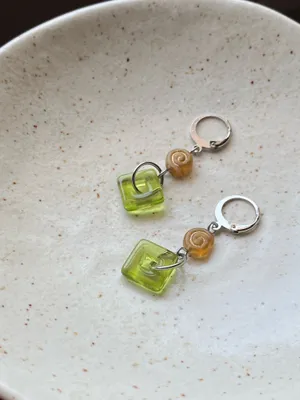 Handmade boho vintage aesthetic fairy style Czech glass beads dangle earrings🍃🌙🌳🫒🌀 thumbnail 4