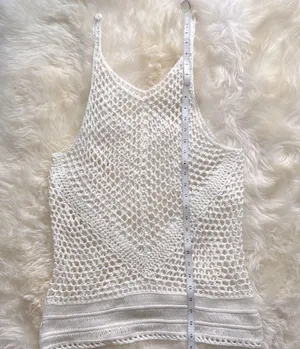 White Bohemian Crochet Knit Sheer Beach Cotton Cover Up Shirt Dress S M … thumbnail 3
