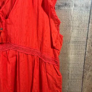 Sonoma Boho Orange Red Tiered Dress XL Tassel Tie Cotton Ruffle Sleeve Lace thumbnail 4