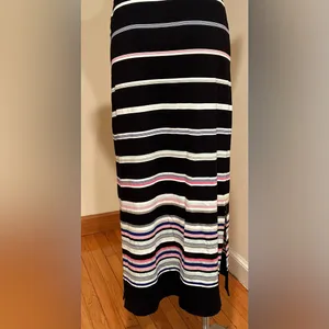 White House Black Market strapless Black Multi Color Stripes Slits Both Side SZ thumbnail 7