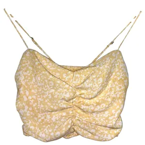 Abercrombie & Fitch Yellow White Floral Ruched Smocked Crop Top Tank Top Size XS thumbnail 2