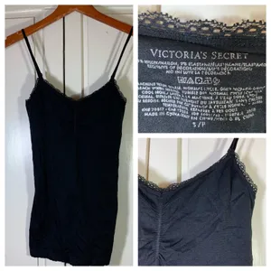 Victoria's Secret Black Lace Trim Ruched Bust Camisole Tank Top Small Festival‎ thumbnail 8