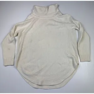 Athleta‎ Cream Ribbed Turtleneck Sweater Curved Hem Cozy Knit Medium M thumbnail 1