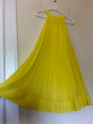 ZARA Pleated Halter Neck Sleeveless A-Line Mini Dress Yellow Sz XS thumbnail 8