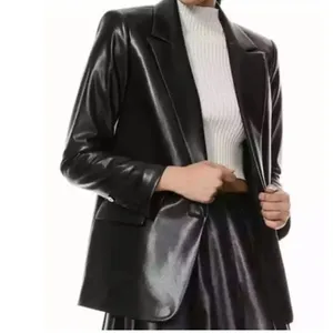 Joie Black Vegan Leather Button Up Jacket Blazer M Medium thumbnail 5