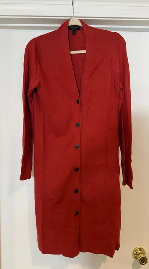 Ann Taylor Long Burnt Orange Button-Front Cardigan thumbnail 1