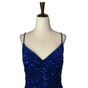 Stacees Gown Women 14 Royal‎ Blue Sequin Prom Lace Up Back Slit Train Formal NWT thumbnail 4