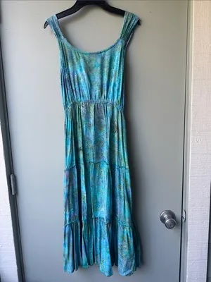Teal and Aqua Tiered V‑Neck Midi Dress thumbnail 4