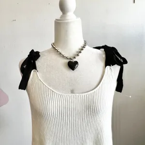 Zara White Ribbed Bow‎ Tank Top Y2K 2000s Coquette Retro Small thumbnail 2