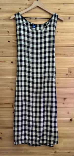 Vintage Black White Gingham Plaid Midi Length Large Tank Dress Summer Coquette thumbnail 1