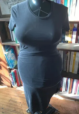 Lulu’s gray knit gathered S t-shirt dress with slit thumbnail 1