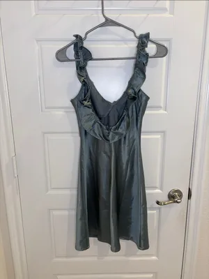 NWT Nasty Gal Sage Green Satin Ruffle Mini Dress Size 4 thumbnail 4