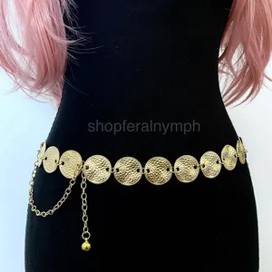 Gold Y2K Hammered Coin Disc Waist Chain Belt, Fits 17 to 39 Inches, X7GA1365 thumbnail 2