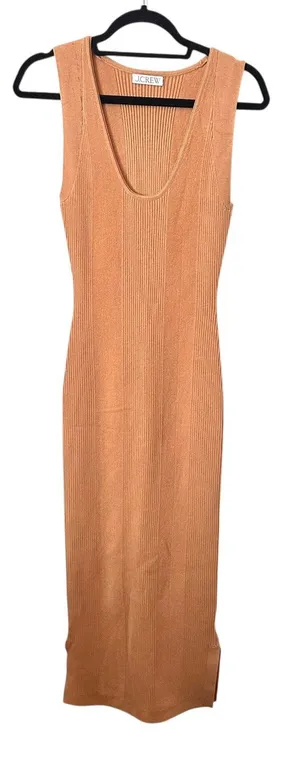 J.CREW Ribbed Knit Midi Fitted Dress Tan Small‎ thumbnail 1