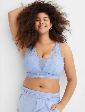 Aerie light blue lace V neckline plunge bralette NEW XL thumbnail 1