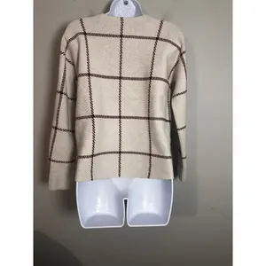 Maje‎ Mademoiselle Bordeaux Windowpane Wool Blend Sweater Cream Burgundy Size 1 thumbnail 4