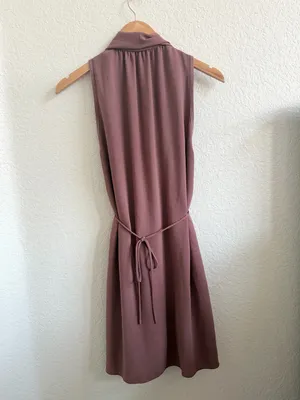 Aritzia Wilfred Sabine Sleeveless V Neck Mini Dress in Mauve Taupe Brown Small S thumbnail 7