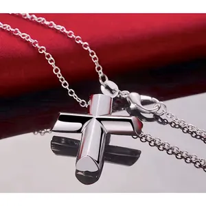 925 Sterling Silver Cross‎ Pendant Necklace, 16-18” thumbnail 4
