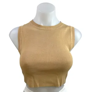 Zara Women's Tan Ribbed Knit Sleeveless Crop Vest Tank Sweater Top Size S thumbnail 1