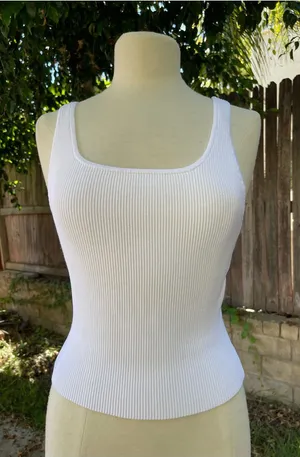 Aritzia Babaton Sculpt White Ribbed Square-Neck low back minimalist streetwear L thumbnail 1