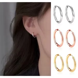 Unisex‎ Hoop Earrings Rose Gold Plated Silver Huggie Hoops, 9mm thumbnail 9
