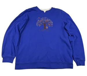 Breckenridge Cobalt Blue Sweatshirt‎ Grandma Sweater Small Tree Owl Red Birds thumbnail 1