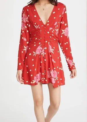 Free People women’s date night mini dress in strawberry thumbnail 2