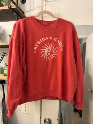 American Eagle Outfitters Coral Red Sun & Yin-Yang Crewneck Sweatshirt thumbnail 1