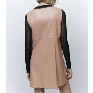 Zara FAUX LEATHER MINI PINAFORE DRESS in Beige thumbnail 3