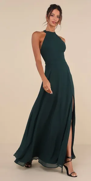 New Lulus Confidently Emerald Backless Halter Maxi Dress Size Medium MSRP $99 thumbnail 1