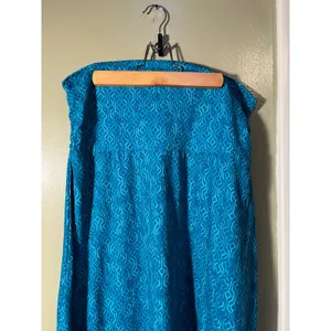 Eddie Bauer Womens Sz Medium Pull-On A-Line Skirt Teal Blue Geometric Adjustable thumbnail 3