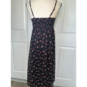 No Boundaries Black‎ Floral Midi Slip Dress Small Smocked Back Cottagecore Boho thumbnail 4