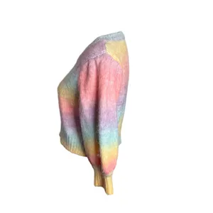 VICI Pastel Rainbow Fuzzy Crop Sweater Puff Sleeve‎ Dopamine Kawaii Kidcore Sz M thumbnail 4