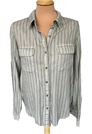 Billie T‎ Striped Utility Shirt Green Button Up Long Sleeve Boho Western thumbnail 1