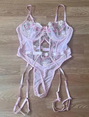 Pink Floral Embroidered Lingerie Bodysuit thumbnail 1