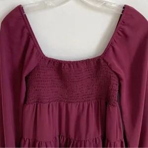 Paper Crane Top Berry Purple Smocked Baby Doll Long Sleeve Blouse Top Medium NEW thumbnail 4