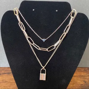 Layered Paperclip Lock Necklace Silver thumbnail 1