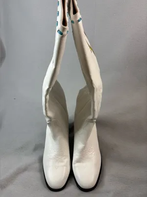 Beautiful 9.5 Western Fancy White Cowgirl Boots w Colored Lightening Bolts thumbnail 5