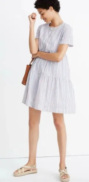 Madewell multicolored stripe crewneck tiered shirt XXS mini dress thumbnail 1