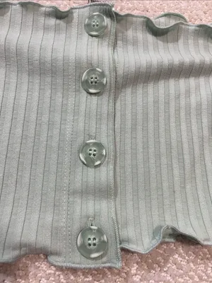 Ribbed Off-Shoulder Button Crop Top in Sage Green Size S Shell 91% Tencel thumbnail 5