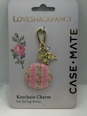 LoveShackFancy Pink Floral Keychain Charm with Gold Hardware thumbnail 1