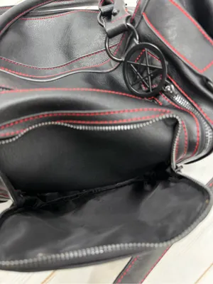 Killstar Black Duffel Bag with Red Stitching and Pentagram Pulls thumbnail 14
