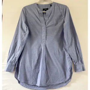 Theory Blue Cotton Chambray Collarless Tunic Shirt Long Sleeve G0704 S thumbnail 1